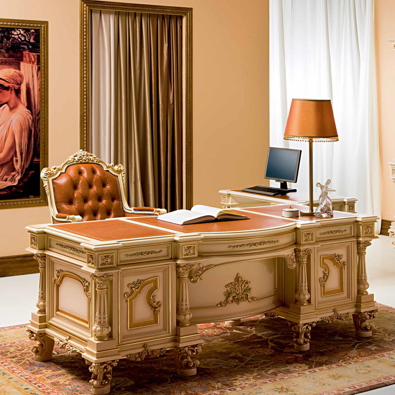 欧式宫廷实木书桌法式彩绘大班台老板美式电脑桌书桌
