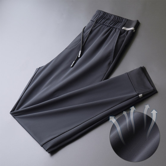 Pants Men's Sports Pants Quick Drying Elastic Ice Silk Pants High End Silk Smooth Light Luxury Fashion Brand Four Seasons Casual Ruffian Handsome Pants Pants Men's Sports Pants Quick Drying Elastic Ice Silk Pants High End Silk Smooth Light Luxury Fashion Brand Four Seasons Casual Ruffian Handsome Pants