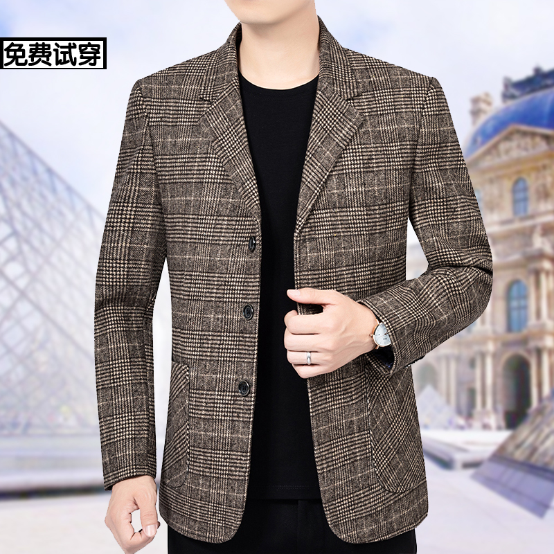 品牌春秋新款西服男中年休闲三粒扣中老年西装外套男爸爸装冬上衣