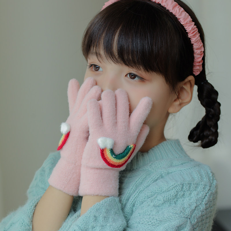 可爱彩虹儿童手套女童冬天保暖小学生幼儿园一二手套