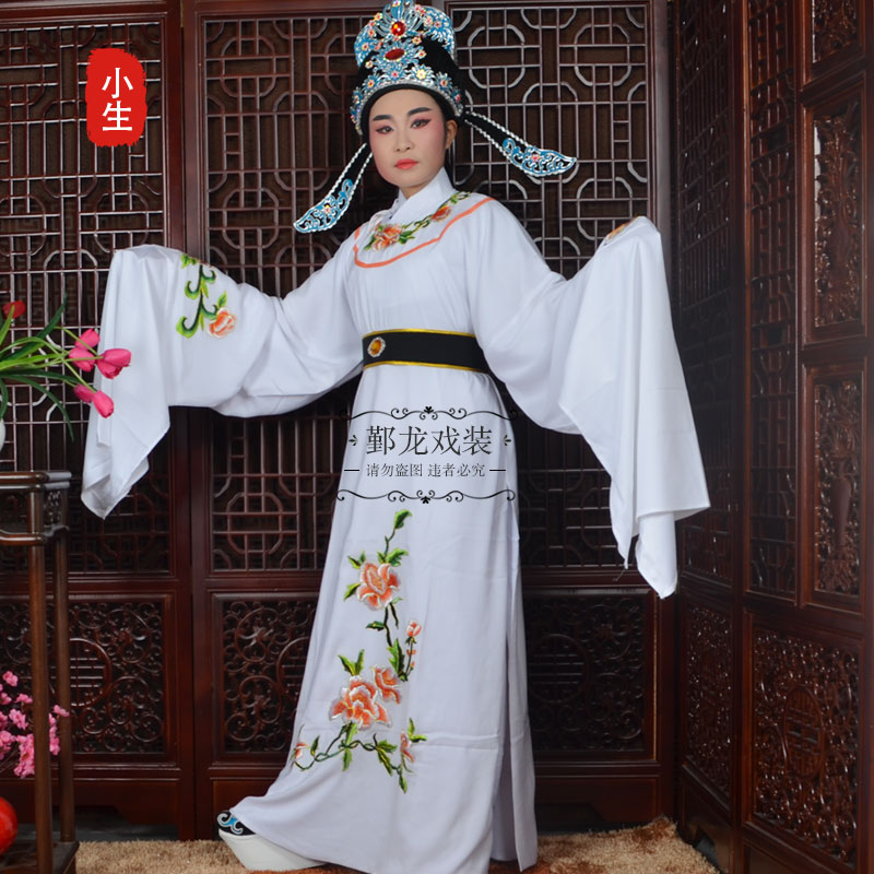 银龙新款戏曲古装写真越剧舞台仿真丝宝玉太子解元服装圆领小生衣