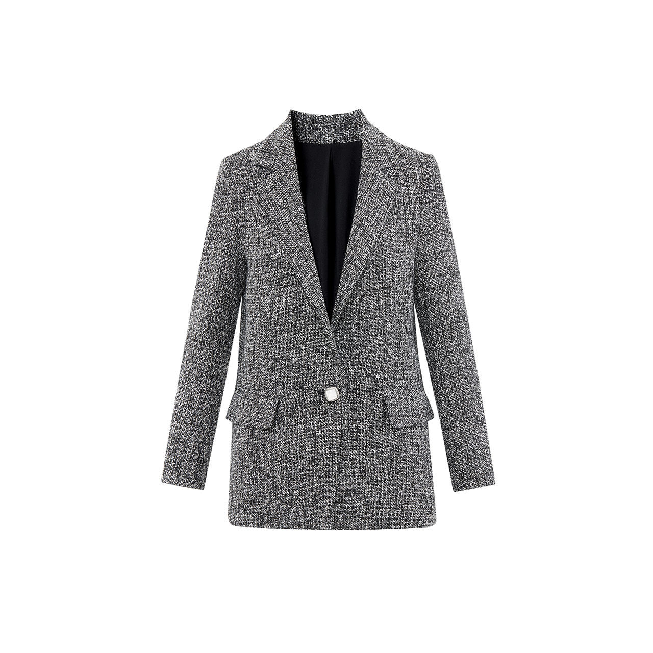 朗姿亮片粗纺垫肩干练小西服2021年春季新款百搭灰色小香风西装女