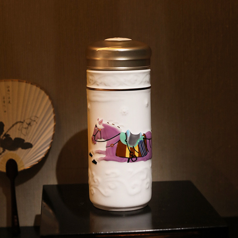 乾唐轩杯子水杯陶瓷描金彩绘复古随手活瓷层带随手杯