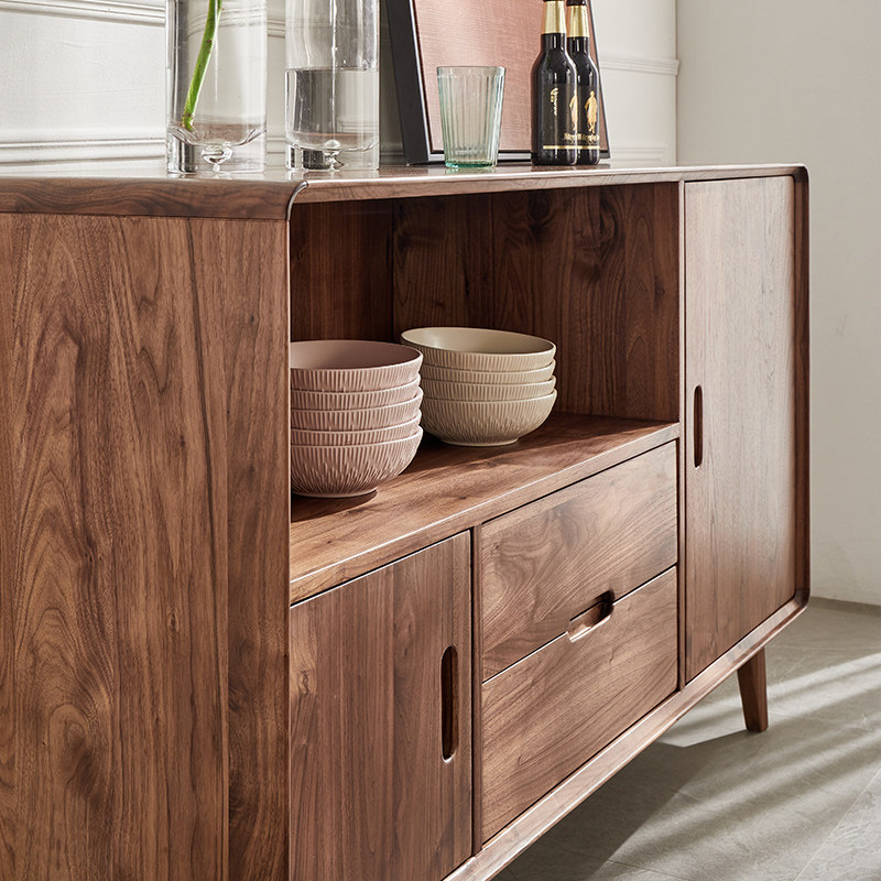 北美胡桃木餐边柜实木酒柜餐厅储物柜轻奢收纳柜碗餐边柜