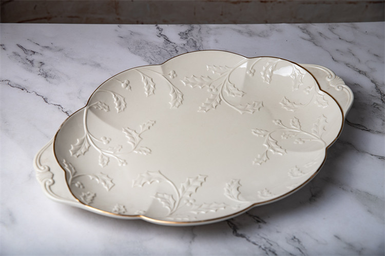 美国lenox浮雕欧式餐具陶瓷瓷盘子鱼家用北欧盘