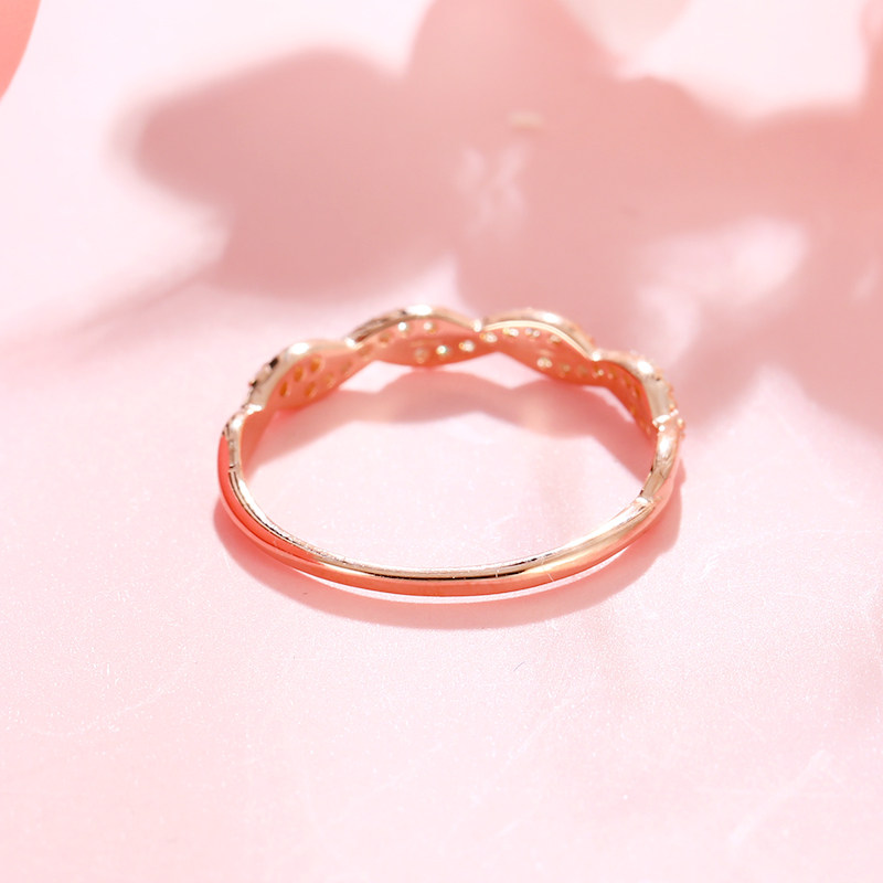 梦祥银s925纯银戒指女镶锆麻花闭口指环时尚食指戒送女友礼物