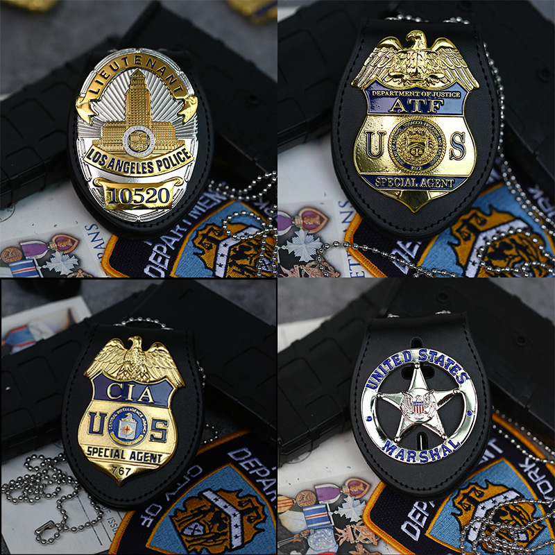 美国大尺寸金属徽章皮夹皮套胸章胸标盾型腰挂章大帽徽纯铜纪念章