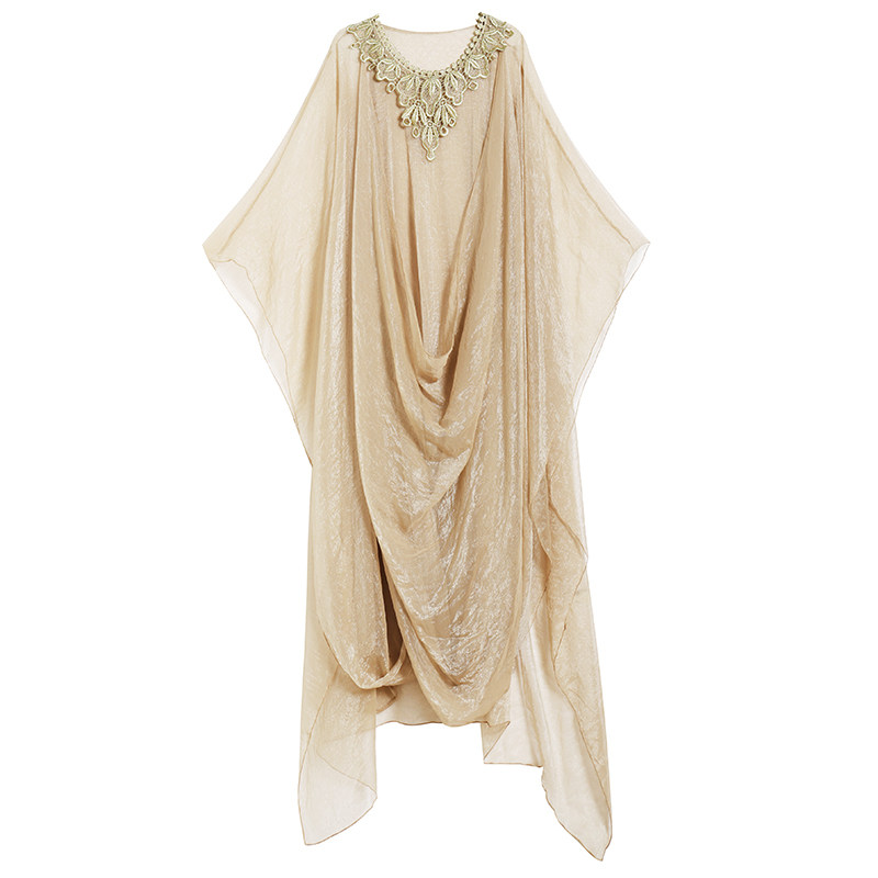 理想三旬女装香槟色欧式复古风重工雪纺宽松希腊女神小众设计长裙