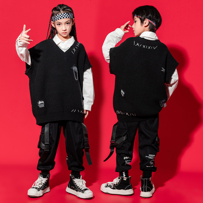 儿童hiphop街舞服潮男童套装毛线马甲嘻哈爵士儿童演出服