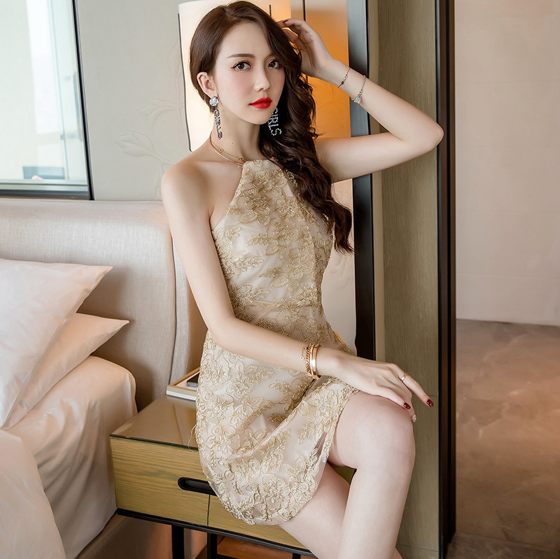 梦星语2019新款气质宴会吊带礼服裙子连衣裙