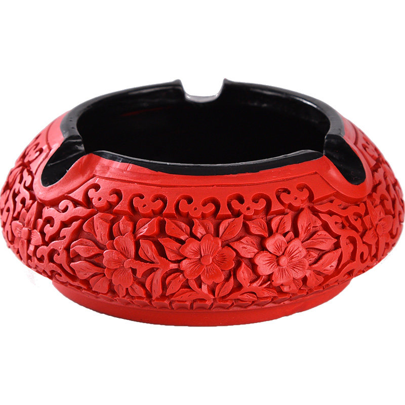 扬州漆器烟灰缸剔红红雕中式办公室家用现代客厅漆器
