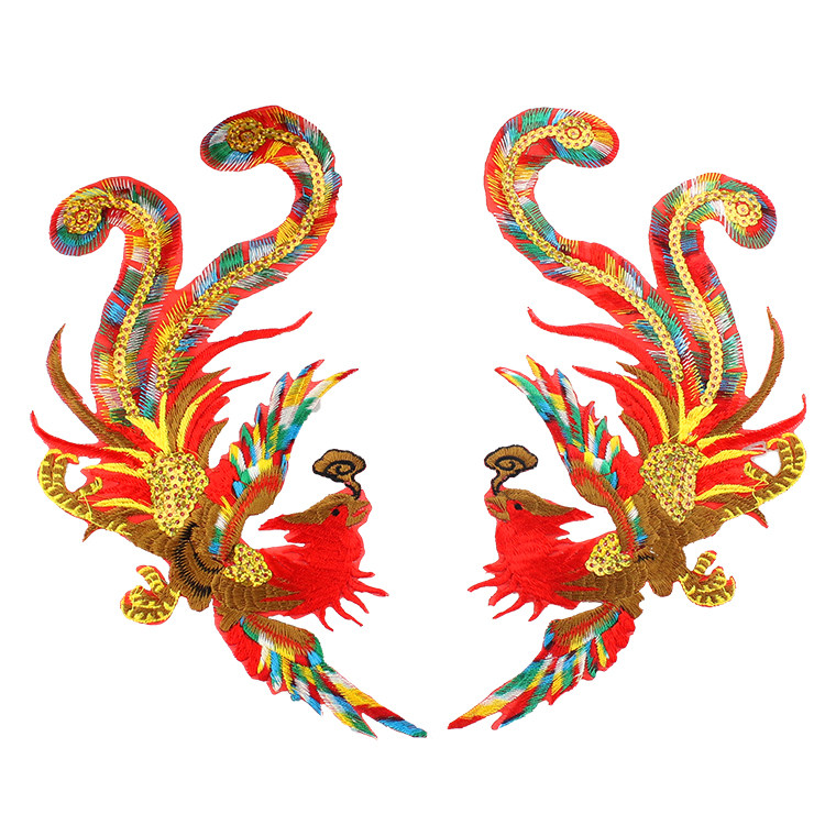 亮片凤凰刺绣布贴服装辅料旗袍礼服民族配饰 刺绣布贴diy材料烫花
