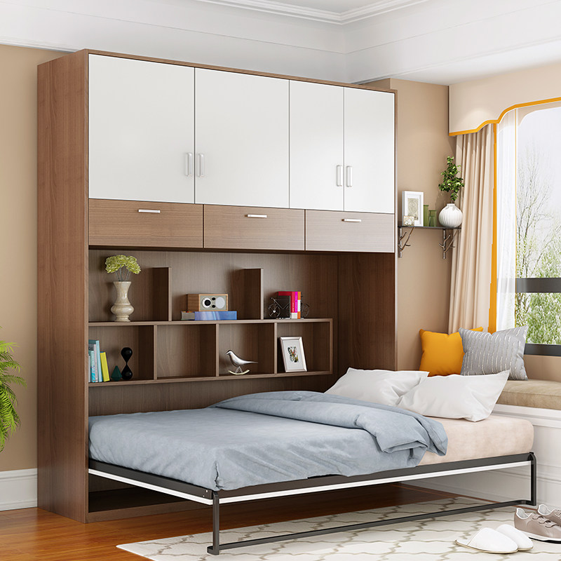 简约侧翻隐形床壁床收纳储物折叠床多功能组合壁柜床衣柜床书柜床