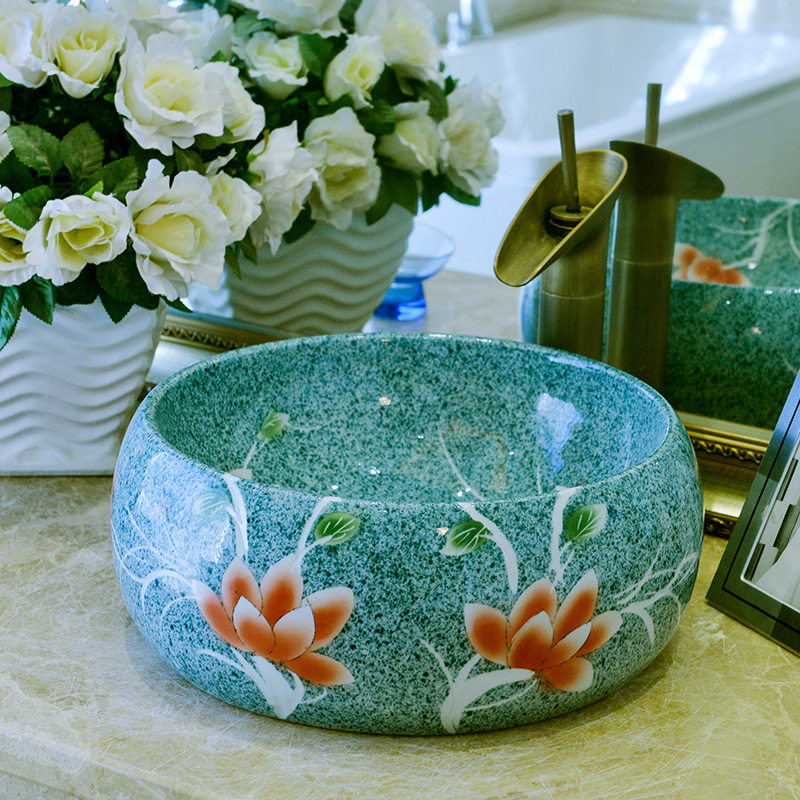 景德镇艺术陶瓷台上盆阳台洗脸盆中式卫生间洗手盆洗漱台厕所水池