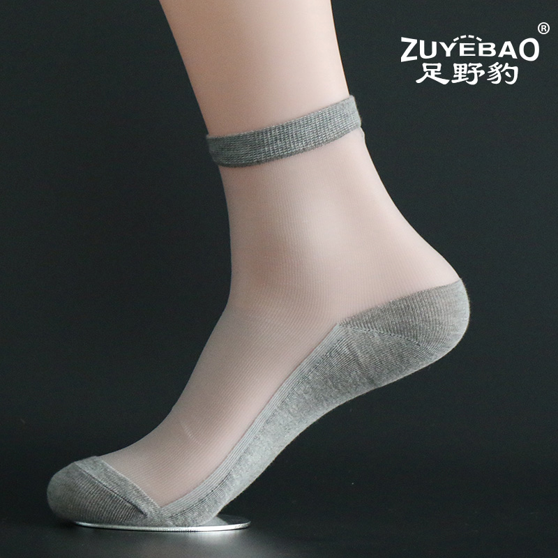 夏季水晶丝短袜男士袜子超薄防滑透明棉底中筒玻璃丝男袜黑色丝袜