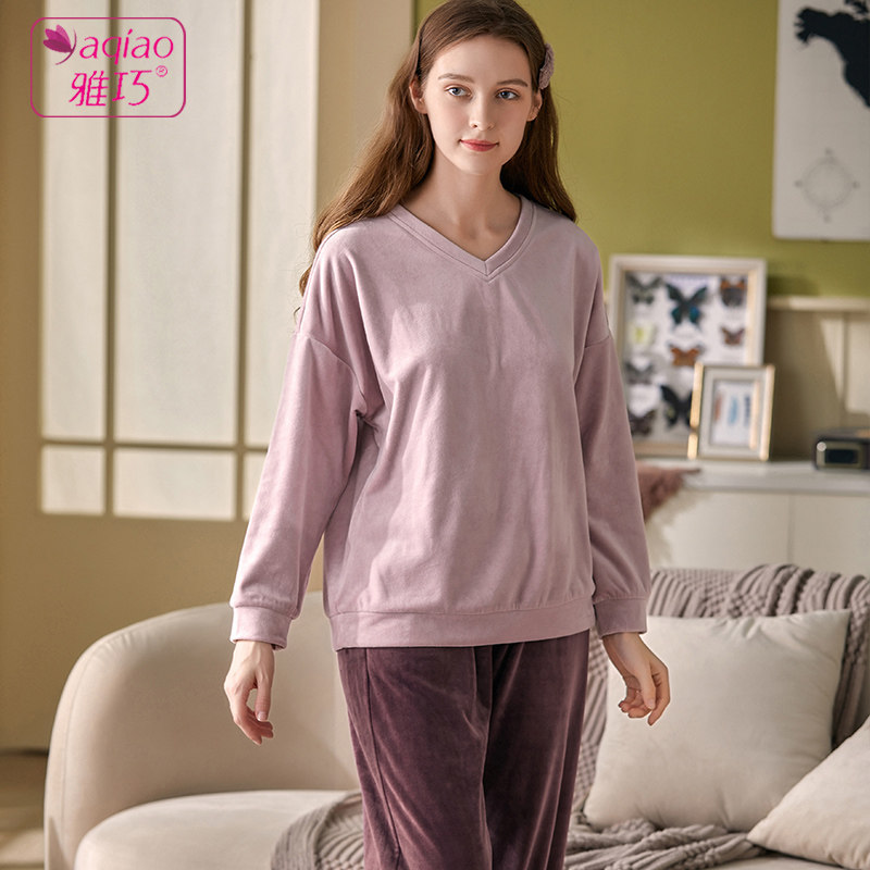 雅巧珊瑚睡衣秋冬薄绒薄款加大码可睡衣