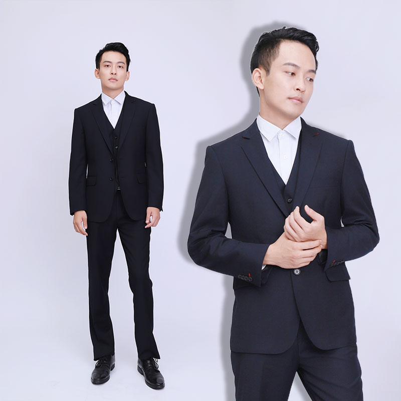 新款浦发银行西服外套男士正装藏青深色条纹西服