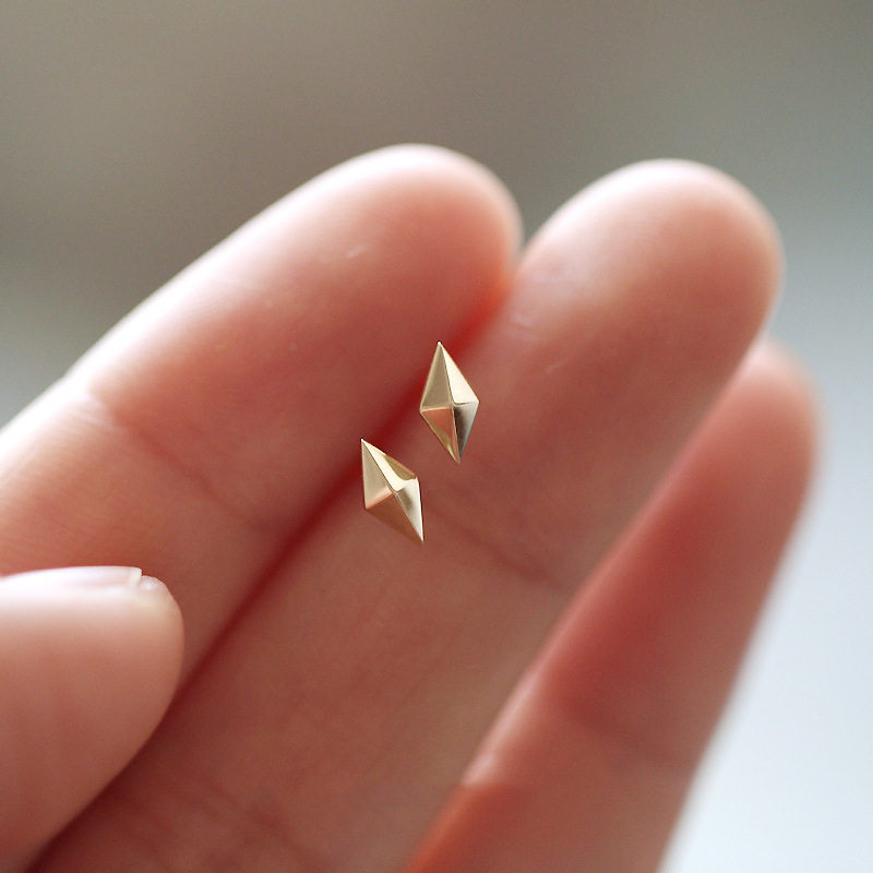 简约s925纯银首饰冰晶碎片立体菱形气质ins耳钉