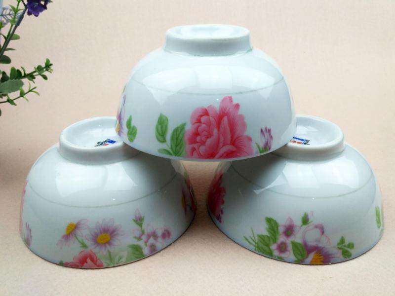 红杜鹃6英寸陶瓷米饭饭碗怀旧老式蓝边碗汤碗特价碗