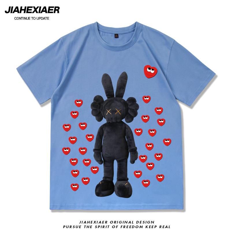 潮牌联名情侣装夏季男生纯棉短袖t恤芝麻街宽松港风chic潮流ins