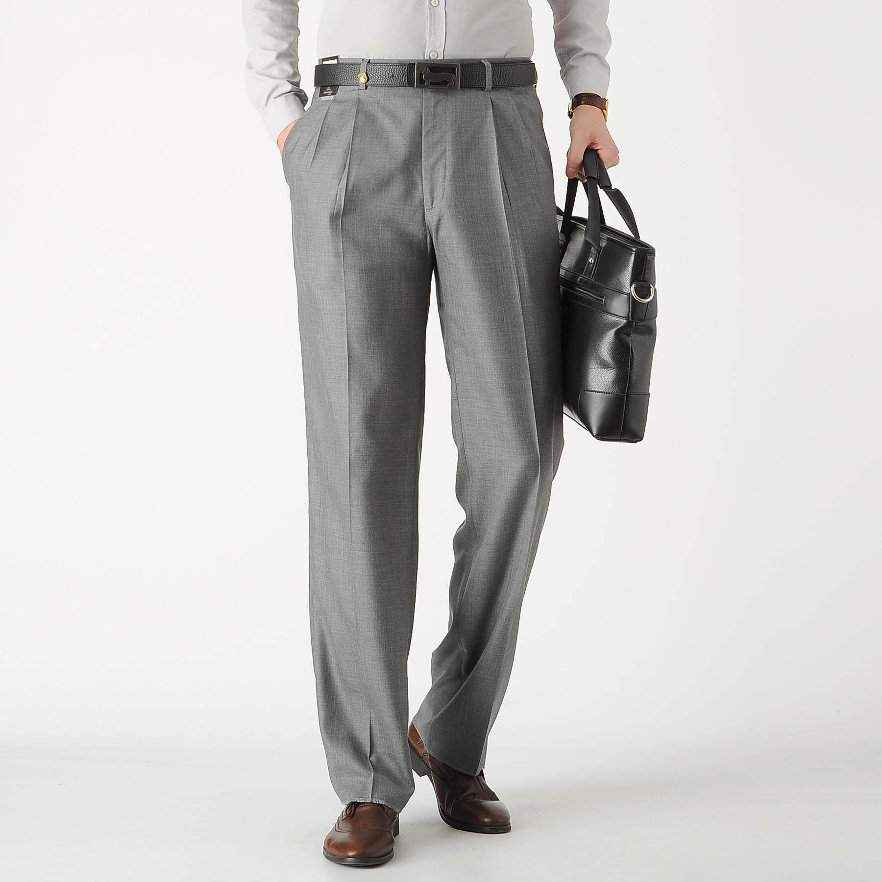 啄木鸟男款夏季薄款西裤中年男装爸爸高腰直筒双西裤