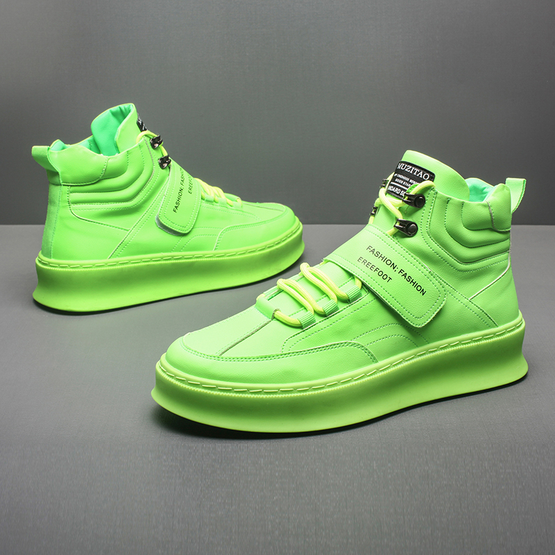 绿色高帮鞋潮牌欧洲站男鞋韩版潮流厚底增高板鞋时装靴