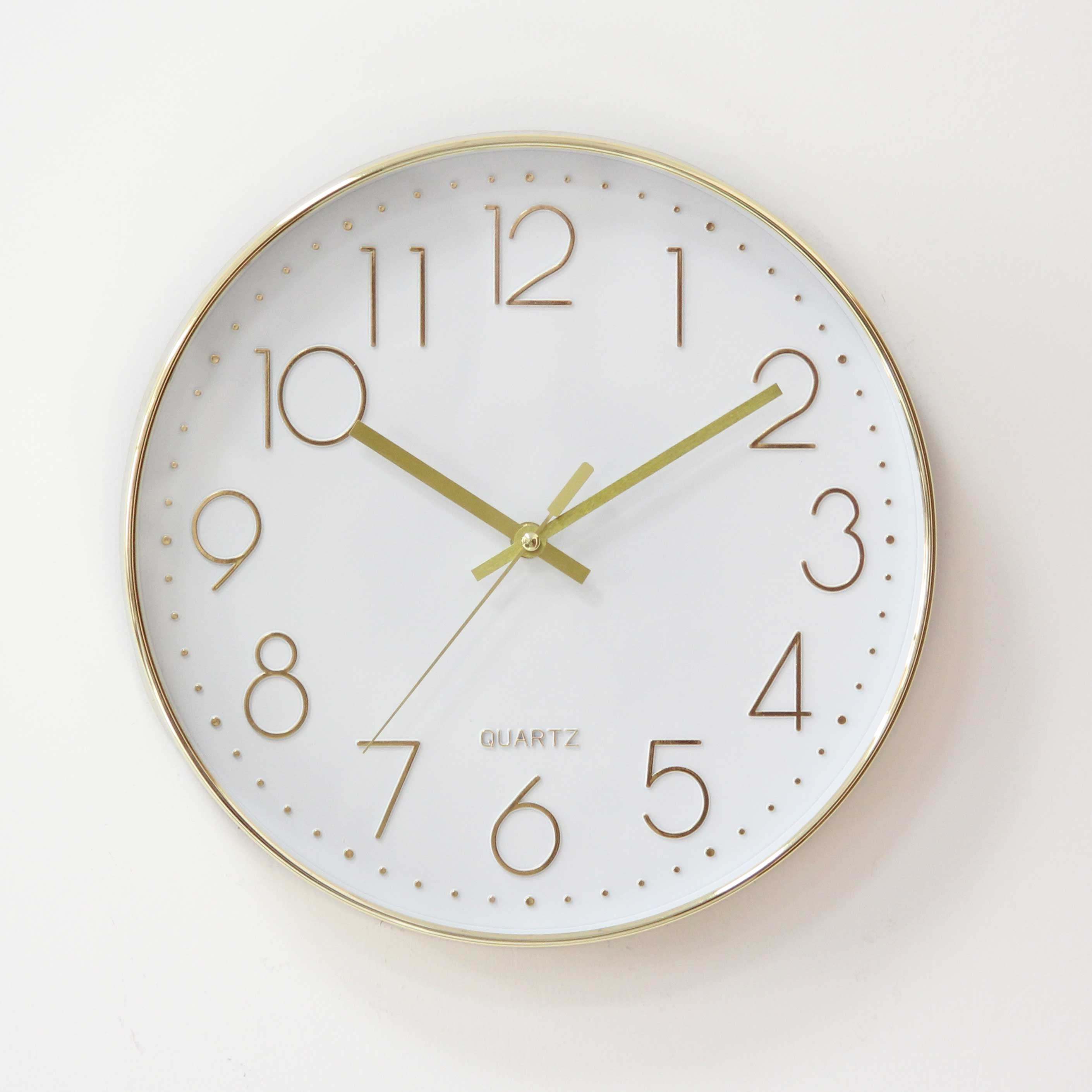 数字挂表12寸无声时钟卧室圆形字表金圆形玫瑰挂钟