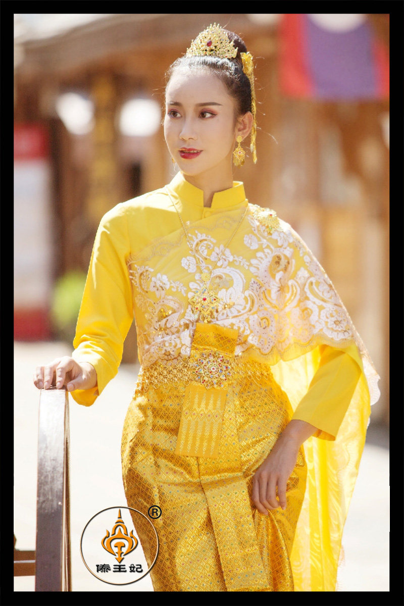 傣王妃服饰泰式传统长袖立领批纱秋冬舞台走秀民族服装