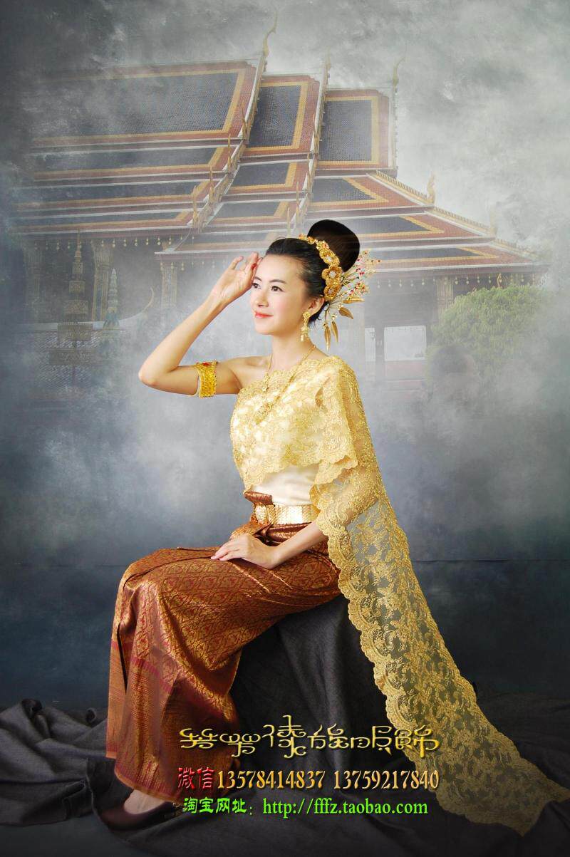 傣王妃泰国服装礼服婚纱影楼拍照写真结婚立领婚纱