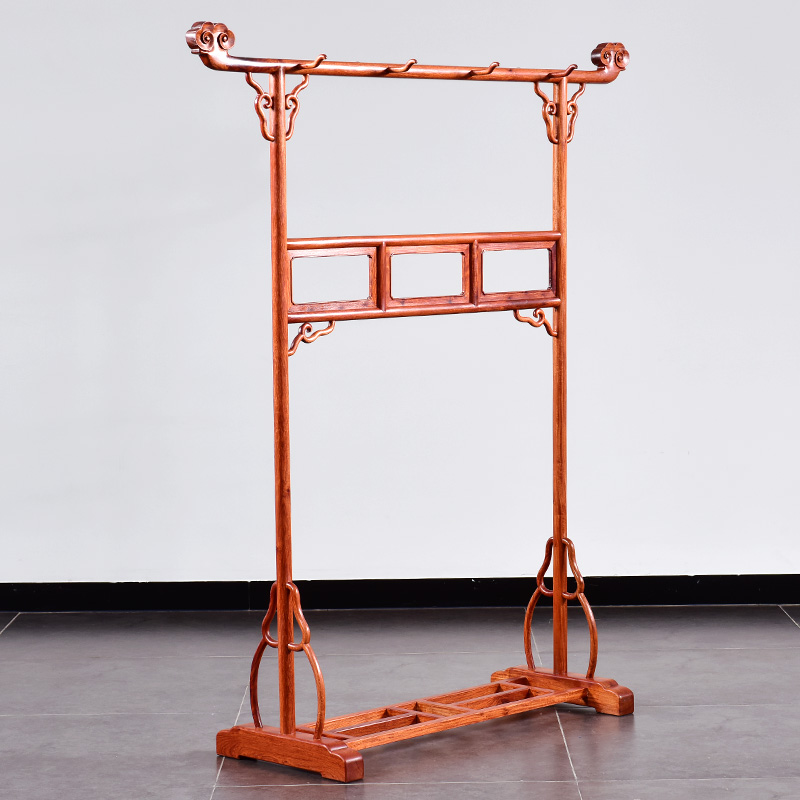 缅甸花梨家具中式衣帽架红木衣架落地衣帽架