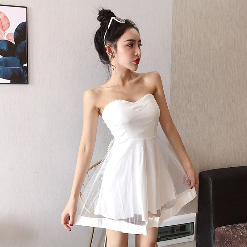 性感连衣裙小礼服夜店女装夏季韩版抹胸短裙露胸装裹胸公主蓬蓬裙