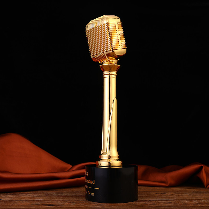 高档话筒主持人演讲音乐唱歌麦克风金属金话筒创意奖杯