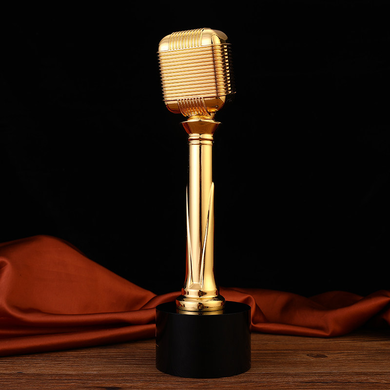 高档话筒主持人演讲音乐唱歌麦克风金属金话筒创意奖杯