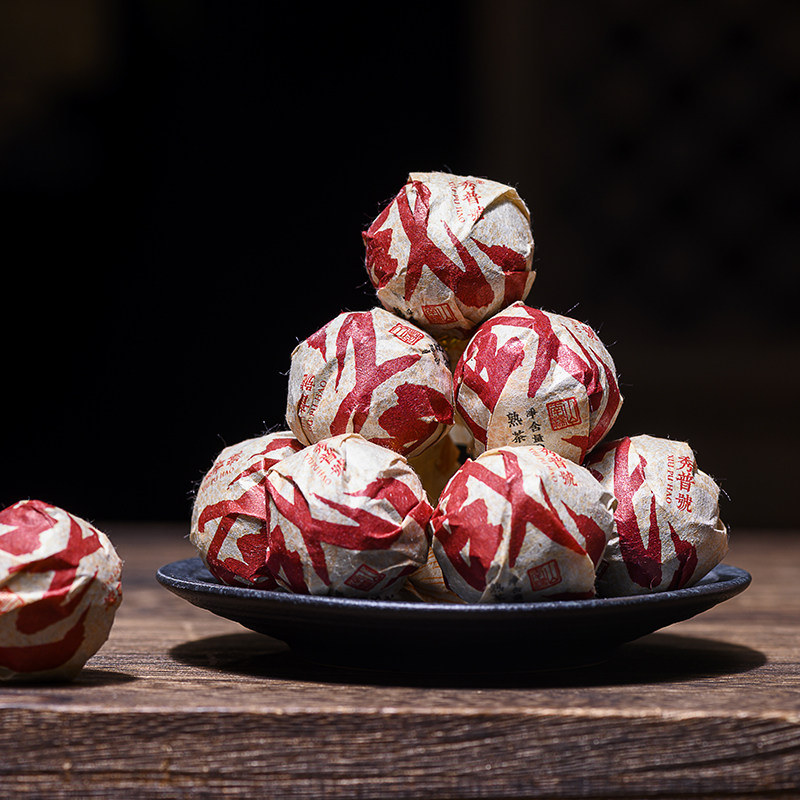 秀普号五福福临门普洱茶熟茶沱茶龙珠海南糯山出料普洱