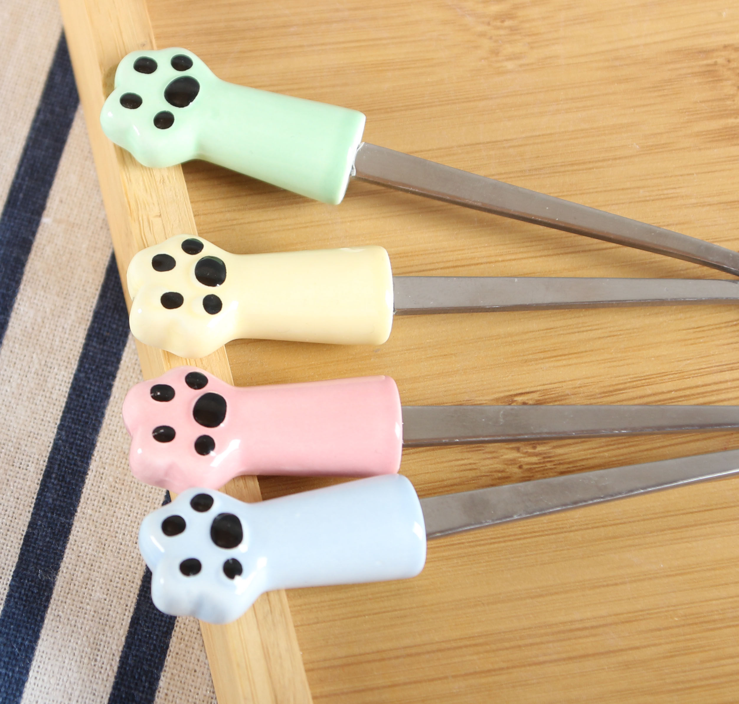 勺子糖果色粉嫩猫爪肉球陶瓷咖啡白猫点心迷你咖啡勺