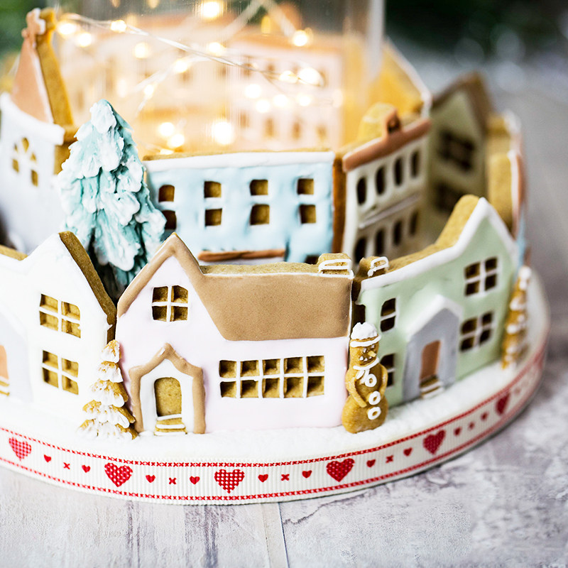 圣诞节小房子翻糖巧克力硅胶模具教堂小屋圣诞街景烘焙模具
