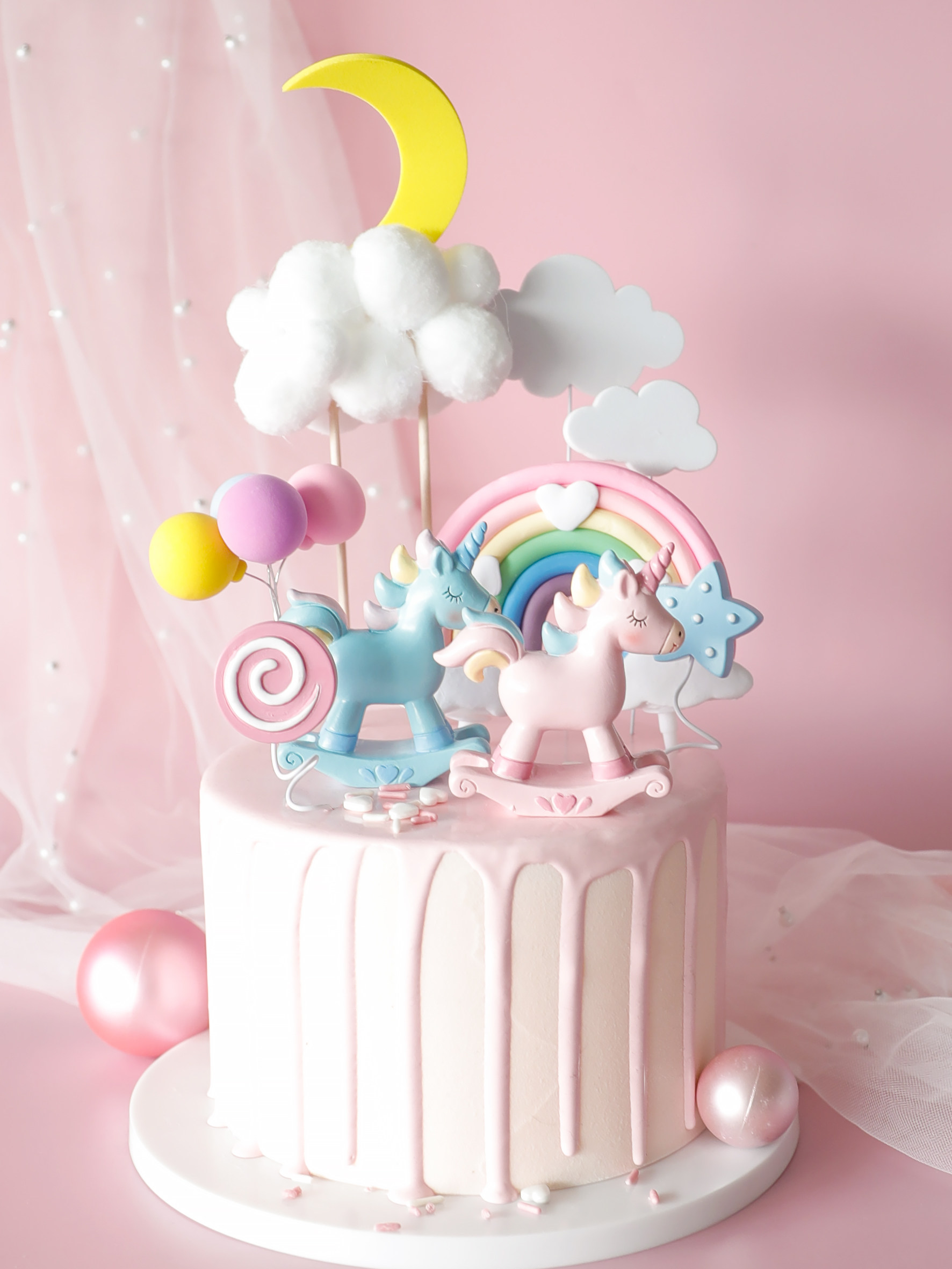 烘焙蛋糕装饰蓝星星木马独角兽玩偶摆件宝宝生日节日装扮用品