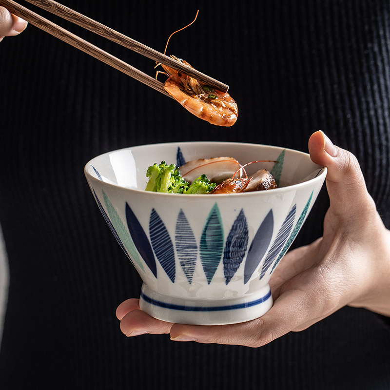 朵颐日式斗笠碗小面碗和风单个陶瓷高脚碗家用日式餐具饭碗斗笠碗