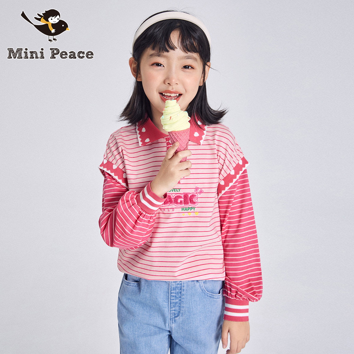 minipeace太平鸟童装女童长袖儿童polo春秋出街韩版t恤