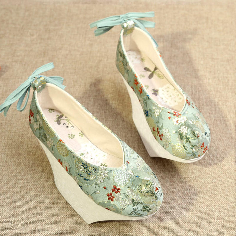 汉服红色花盆盆底鞋女延禧攻略松糕宫廷格格布鞋