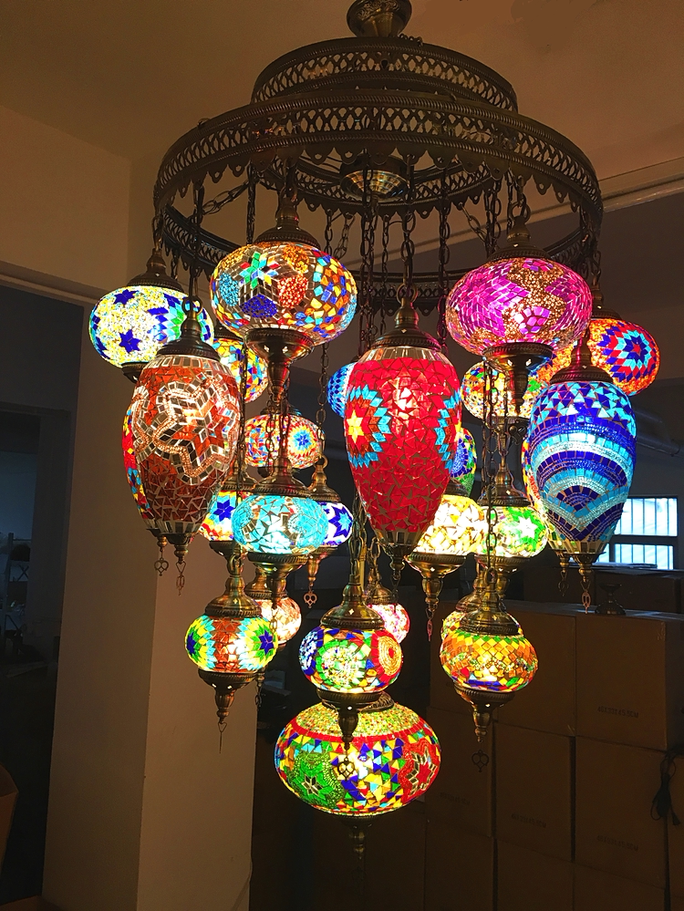 地中海复古咖啡厅灯饰客厅餐厅酒店复式楼手工琉璃客厅吊灯