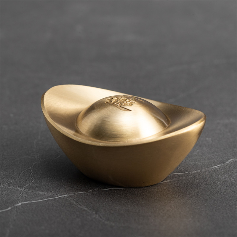 实心铜元宝家居摆件纯黄铜金元宝大号风水供奉财神聚宝盆工艺