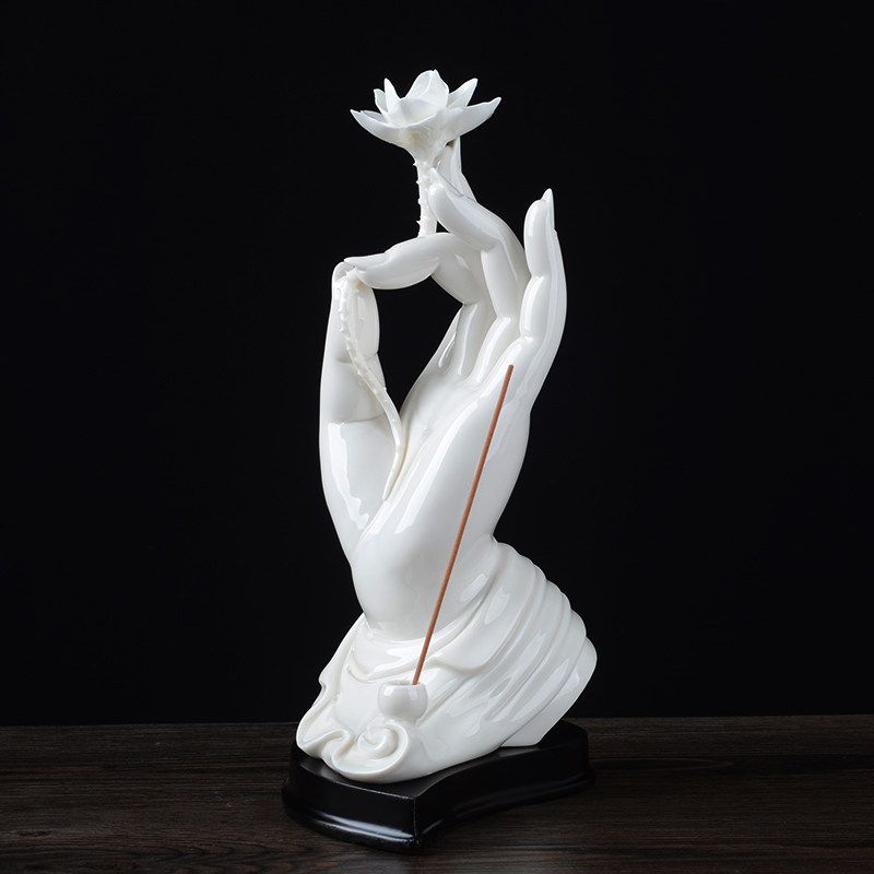 家居摆件客厅装饰品现代简约轻奢德化白瓷佛手莲心摆件