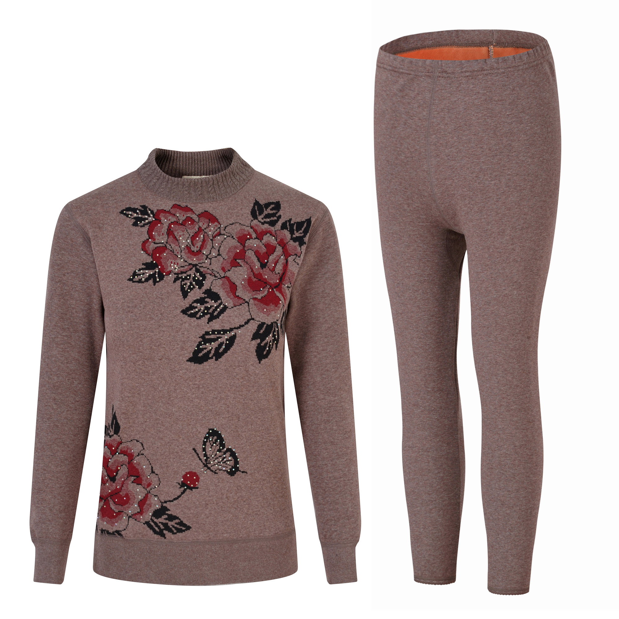 中老年保暖内衣加厚加绒女士中领妈妈秋衣秋裤棉毛衫套装老人棉