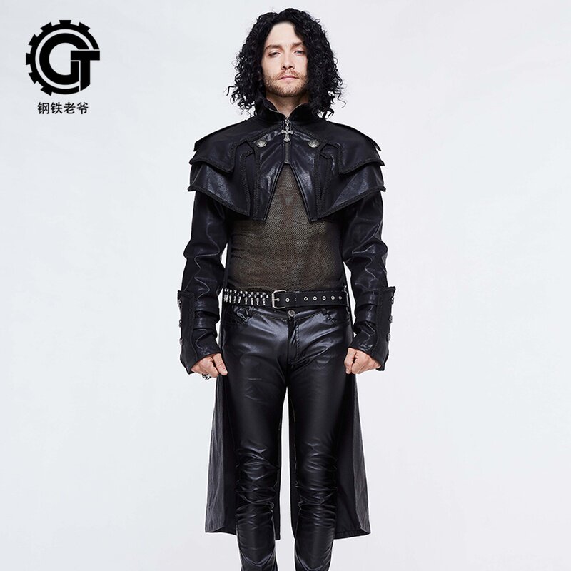 朋克男装立领长袖风衣宽松加厚秋冬季外套披肩风衣