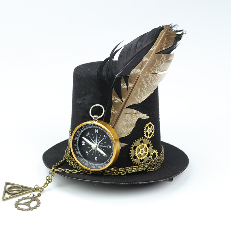 帽子钢铁老爷复古lolita蒸汽朋克羽毛小礼帽机械齿轮帽子