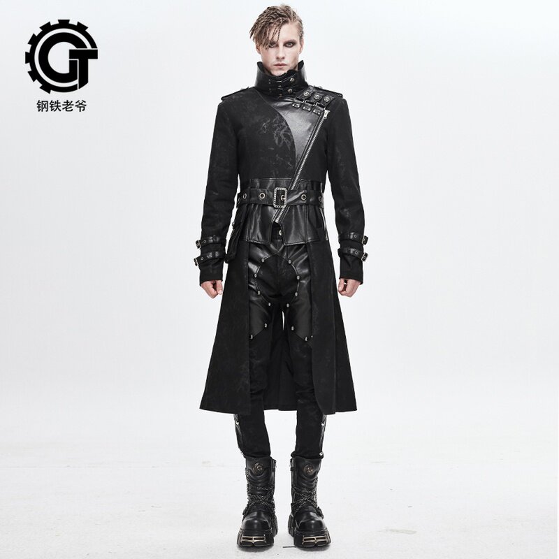 赛博朋克男装立领长袖修身中长风衣硬汉风格风衣