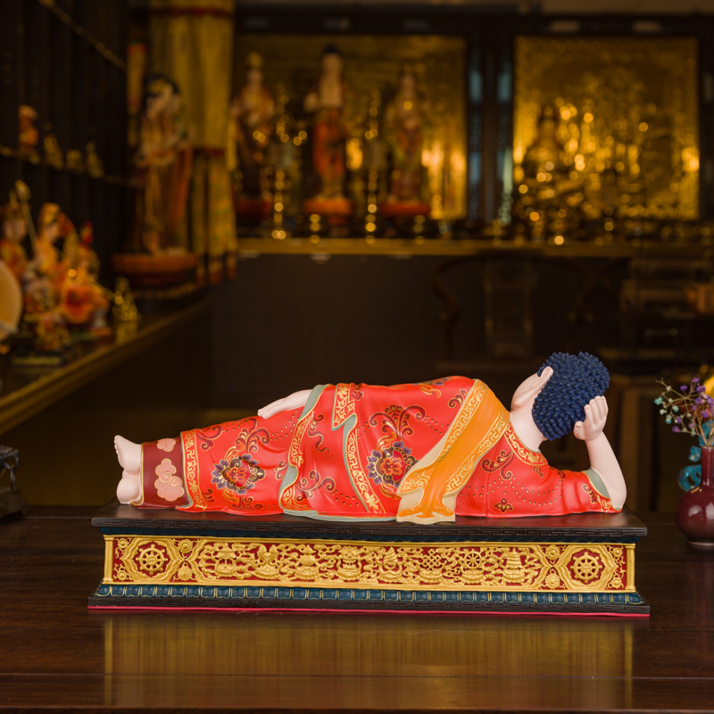 台湾盛凡卧佛睡佛摆件贴金释迦牟尼如来如来佛佛祖摆件