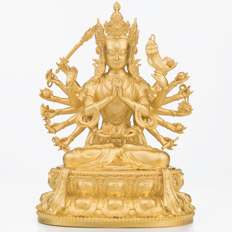 台湾盛凡铜准提佛母像贴金准提菩萨摆件