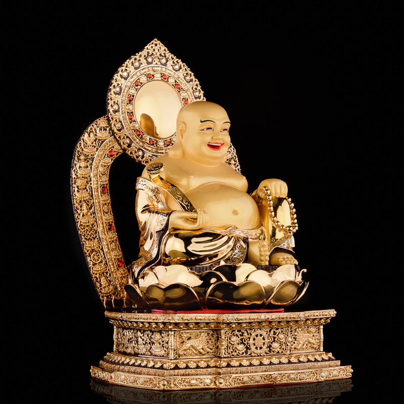 弥勒佛像台湾盛凡摆件鎏金铜笑大肚家用客厅摆件